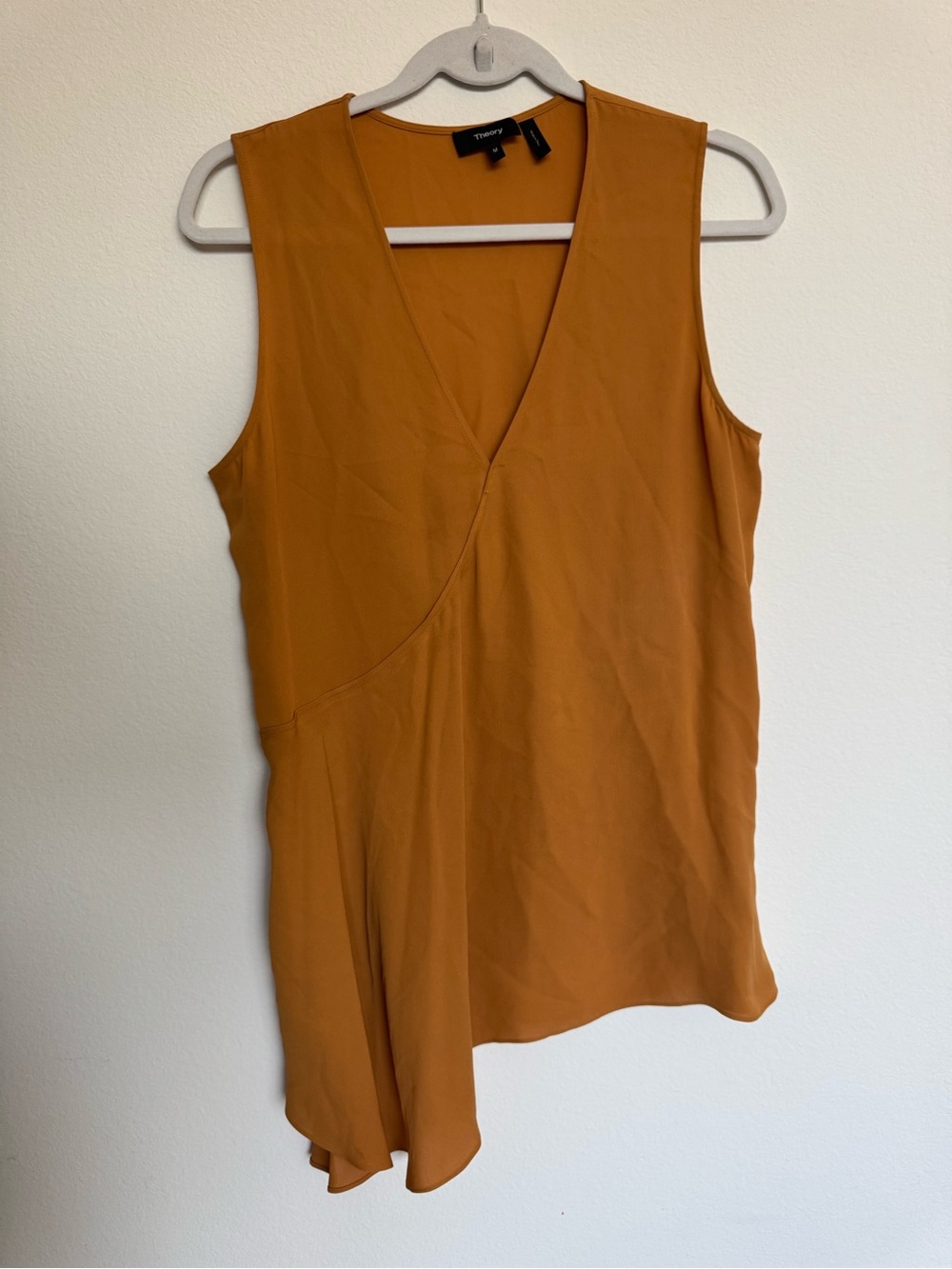 Theory Sleeveless Asymmetric Rust Orange Blouse- 100% Silk size m